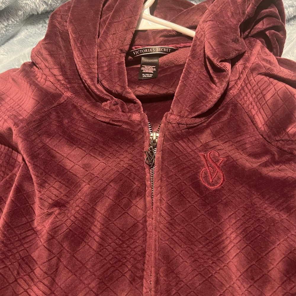Victoria's Secret Maroon Textured Hooded Pajama Top and Bottoms
